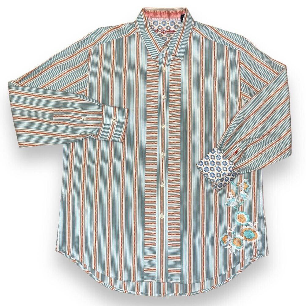 Robert Graham Shirt Mens Large Embroidered Floral Flip Cuff